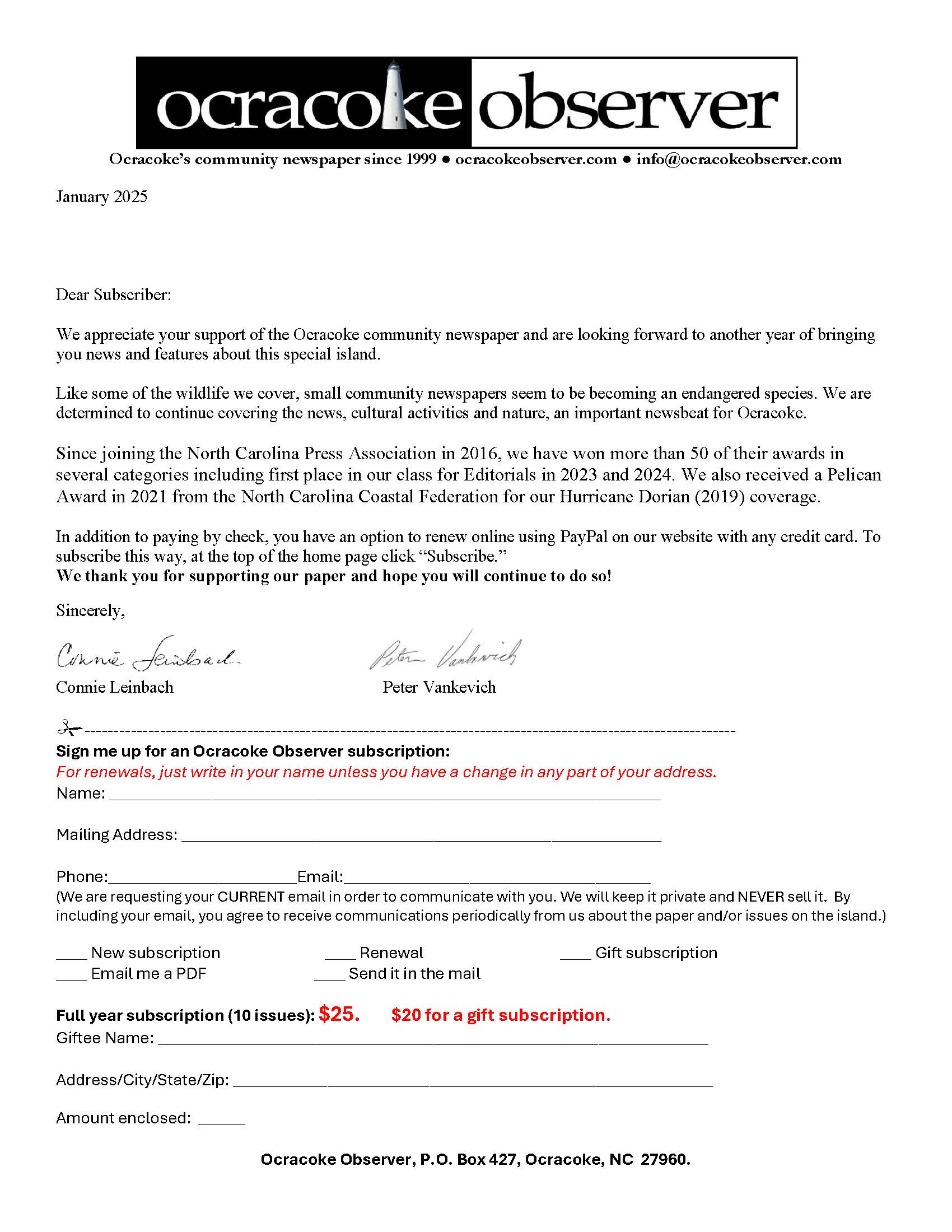 SUBSCRIBE to the Ocracoke Observer | Ocracoke Observer